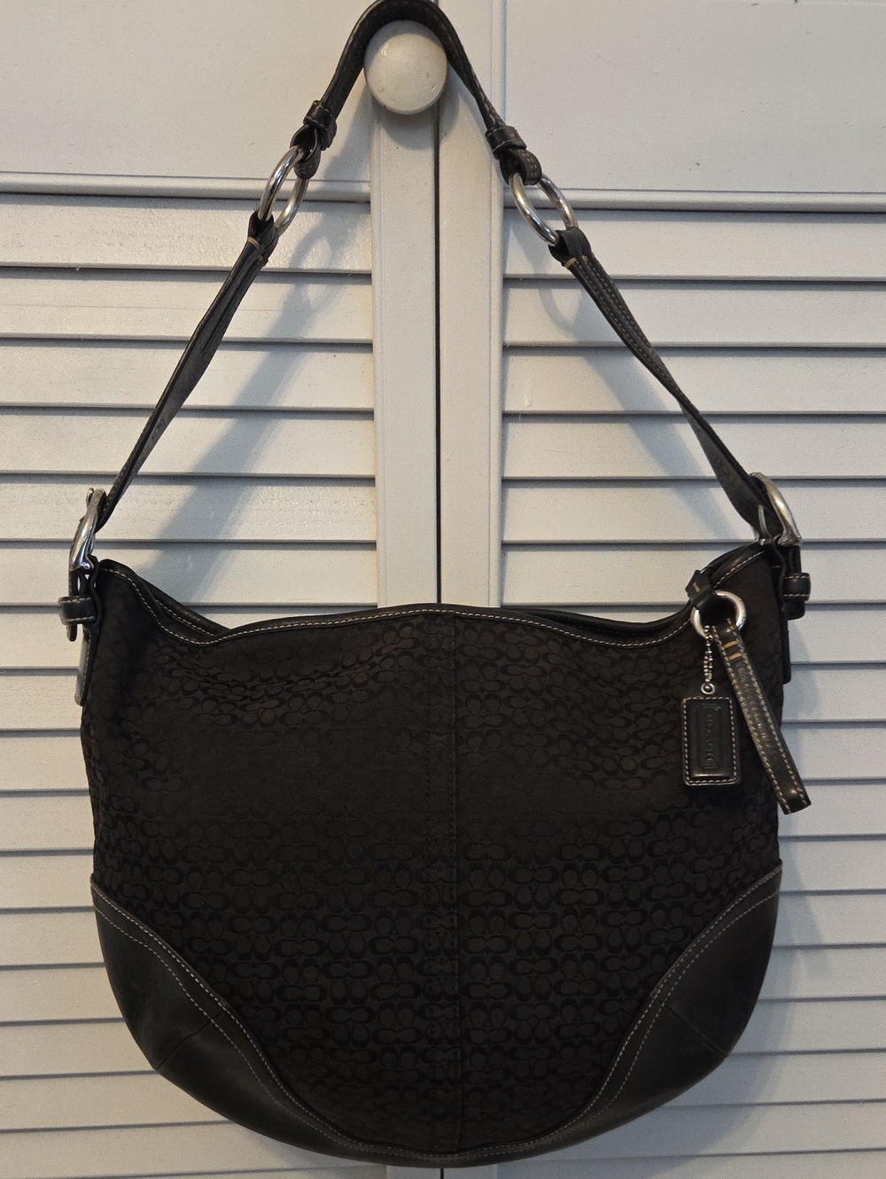 Coach Black Signature Canvas Hobo with Leather Trim